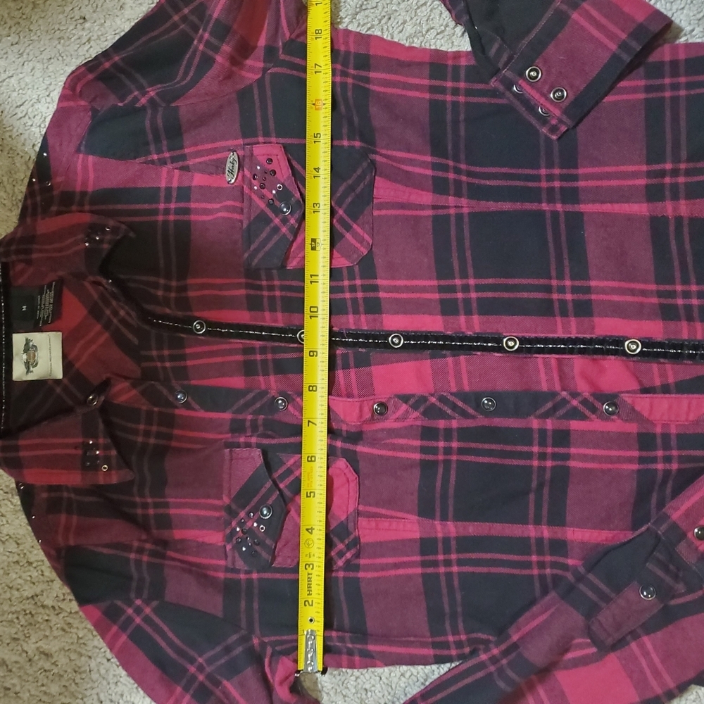 Harley Davidson Plaid Pearl Snap Embrodiered And Studded Shirt - Picture 5 of 12